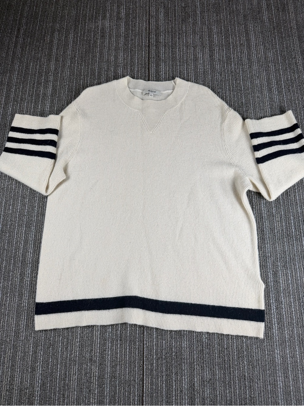 Madewell Cream Crewneck Sweater with Black Stripe Detail Size L